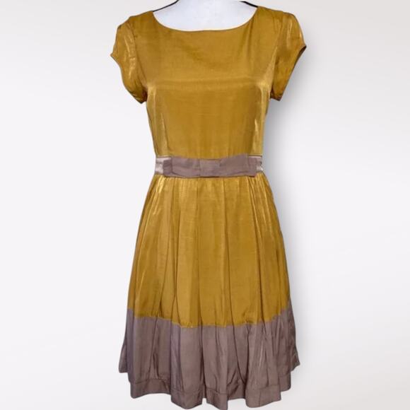 Dear Creatures Anthropologie XS‎ Yellow Dress Mini Party ALine Pleated Slip Bow - Picture 1 of 14
